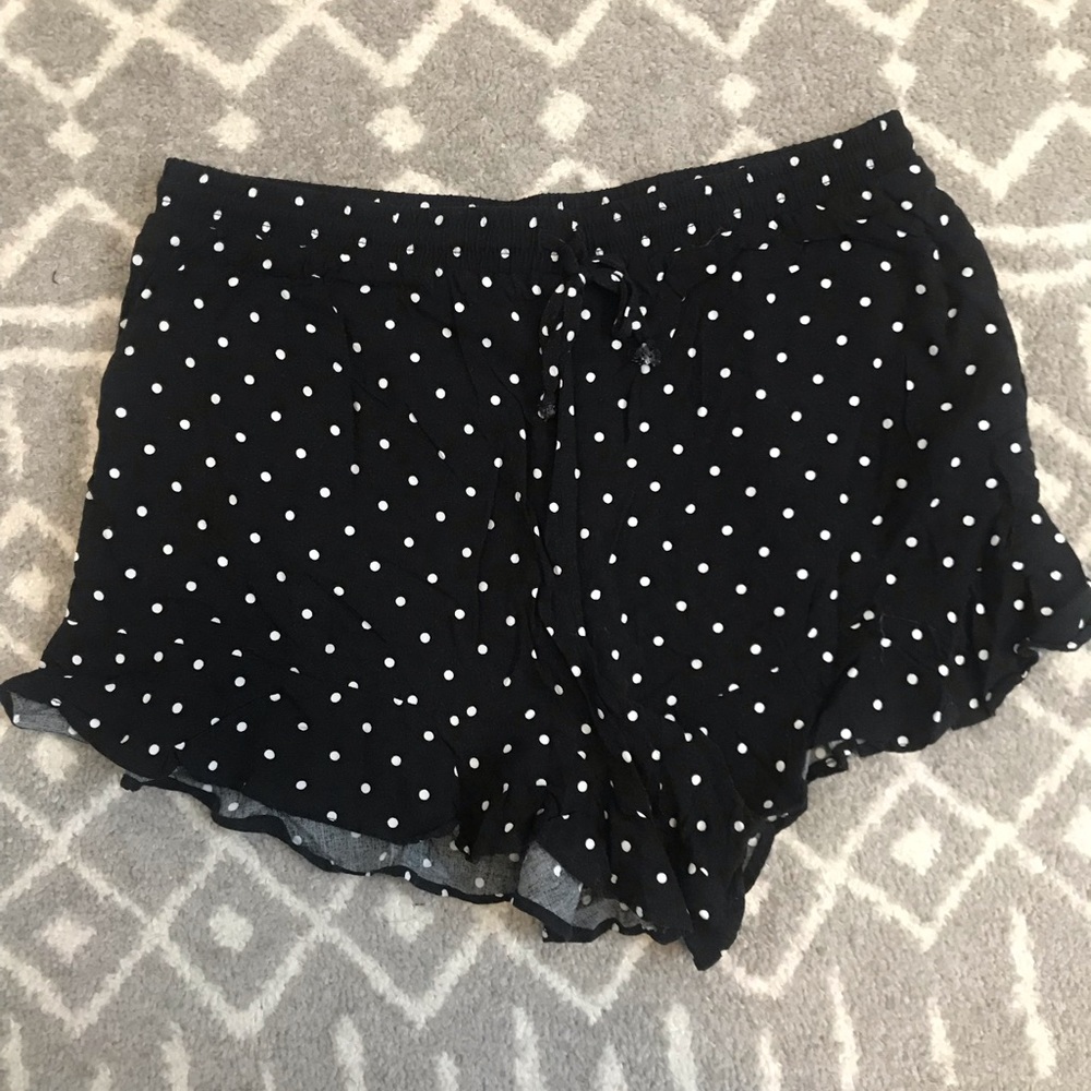 Black and White Polkadot, Ruffle Hem Shorts